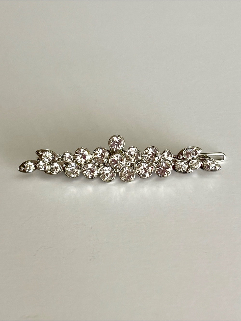 Silver Tone Rhinestone Hair Barrette Crystal Hair Clip